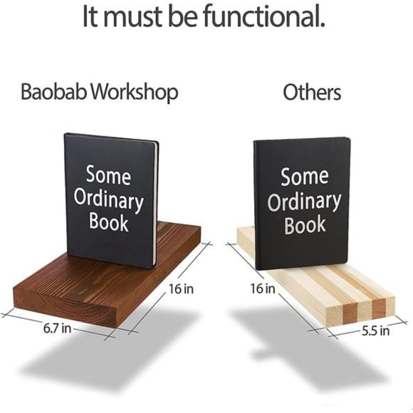 Floating Wood Shelves Set of 2 - Rustic Shelf 16 inch - Handcrafted in Europe - Picture 2 of 6